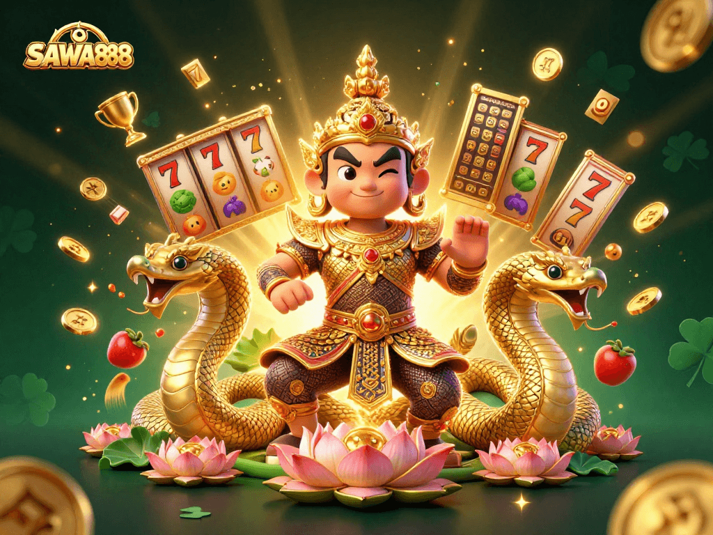 Spin to win at SAWA888 with engaging slot reels and golden temple guardian charm!