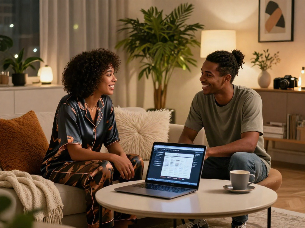 Engaging scene of individuals exploring sex ai in a modern urban studio.