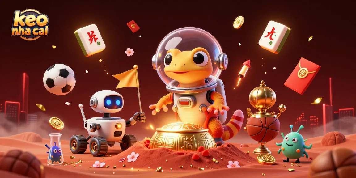 Analyze keo nha cai in a vibrant scene of Martian casino excitement with cheering characters.