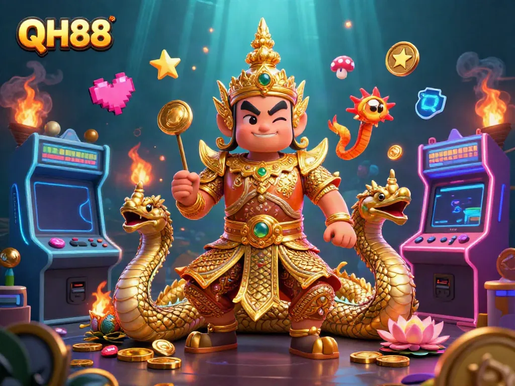 Engage with exciting gaming experiences at QH88 featuring vibrant characters and dynamic casino elements.