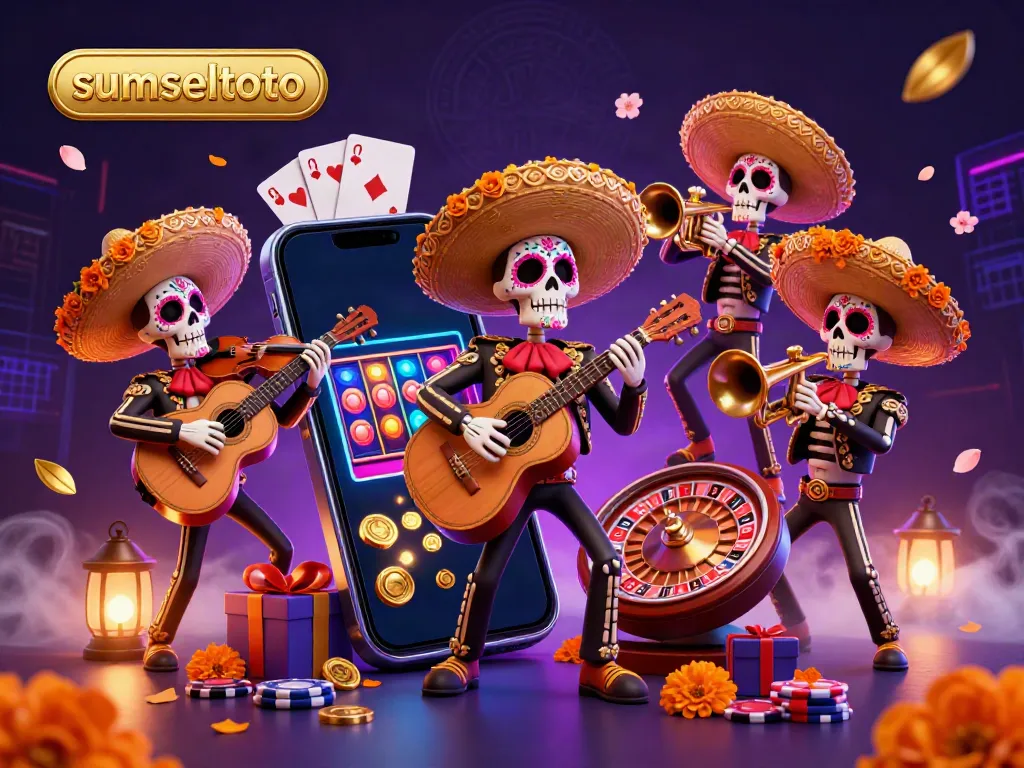 Engage in vibrant gaming with sumseltoto's 3D casino illustration featuring a mariachi band.