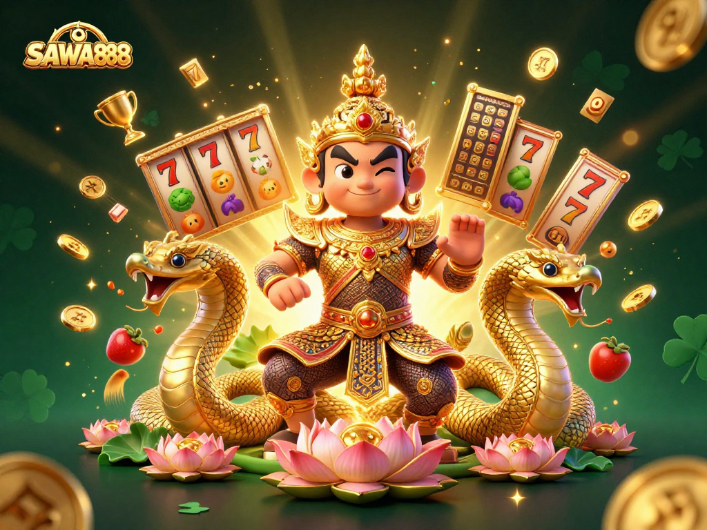Spin to win at SAWA888 with engaging slot reels and golden temple guardian charm!