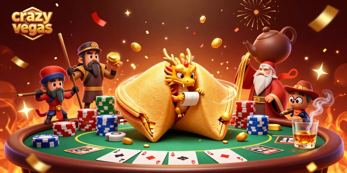 Experience the thrill of gaming at crazyvegas with golden fortune cookies and poker elements!