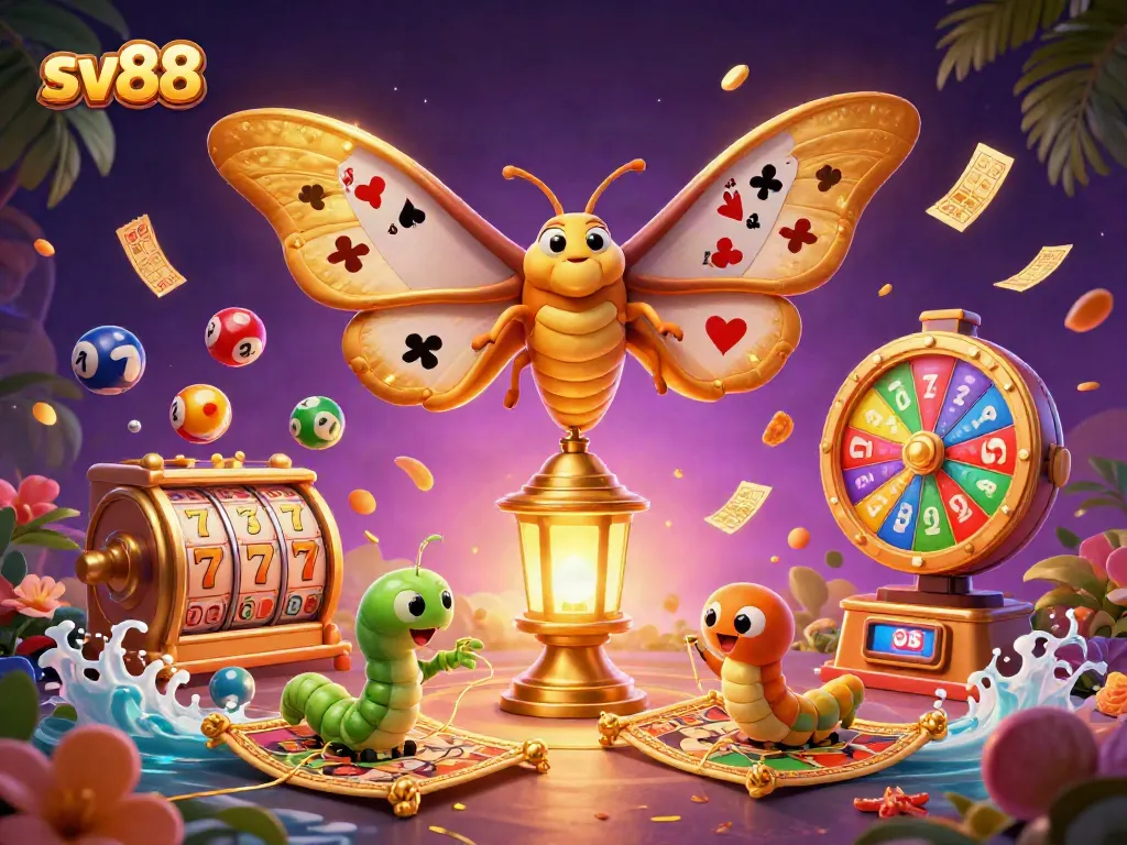 Engage with sv88's thrilling online casino experience featuring the vibrant slot reels and golden lottery elements.